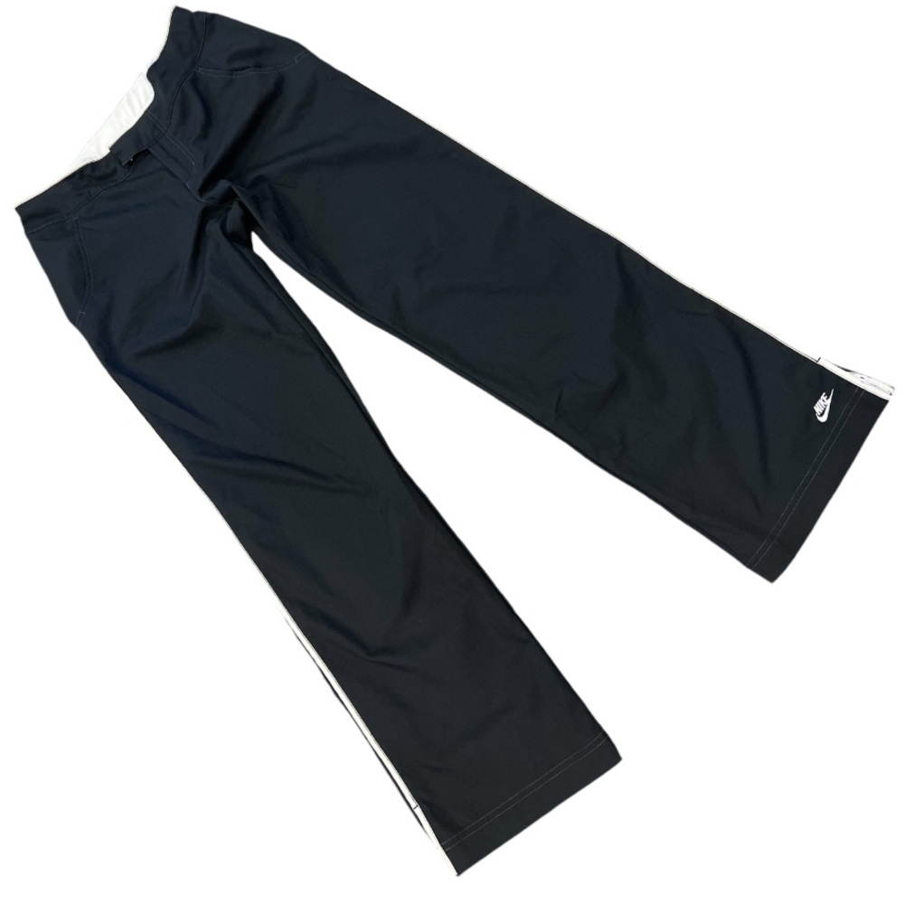 Nike black and white wide leg trousers with embroidered logo at bottom